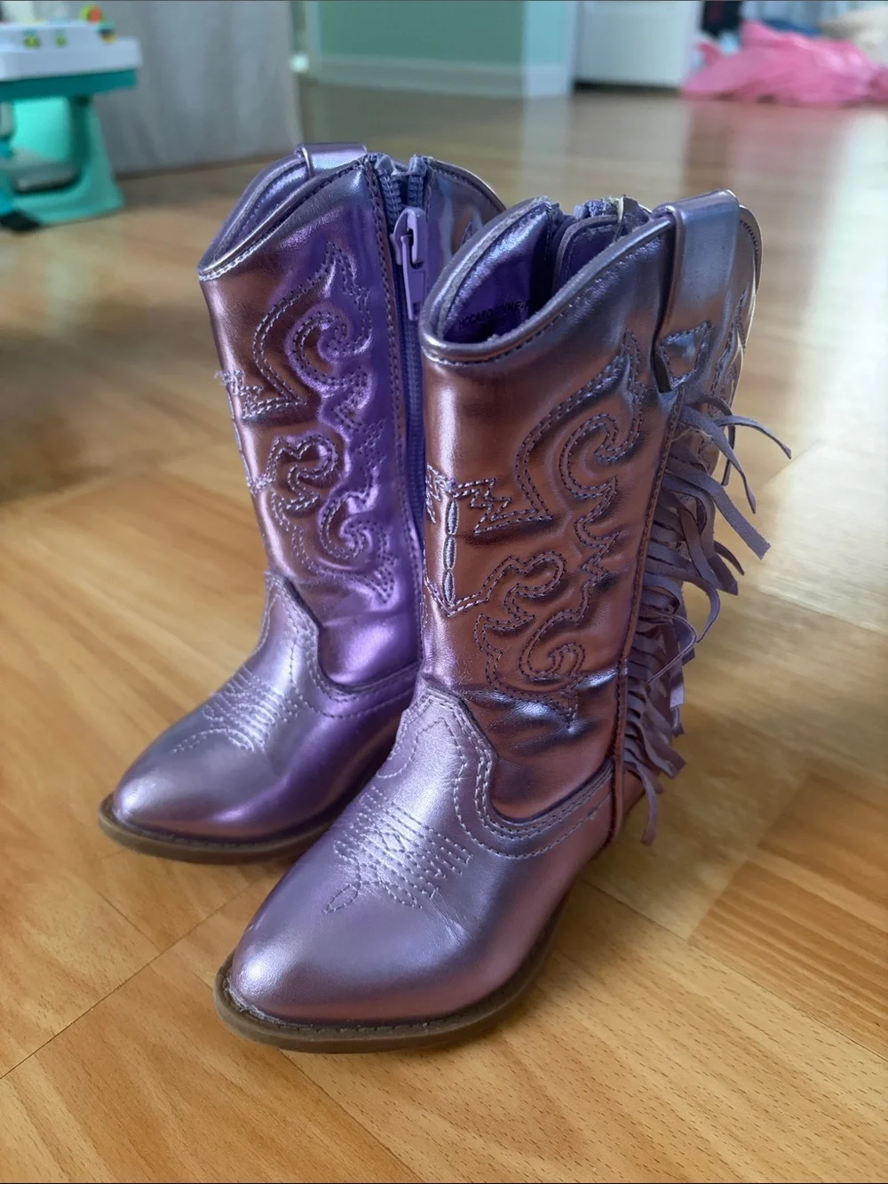 Toddler Girls Metallic Purple Fringe Cowboy Boots